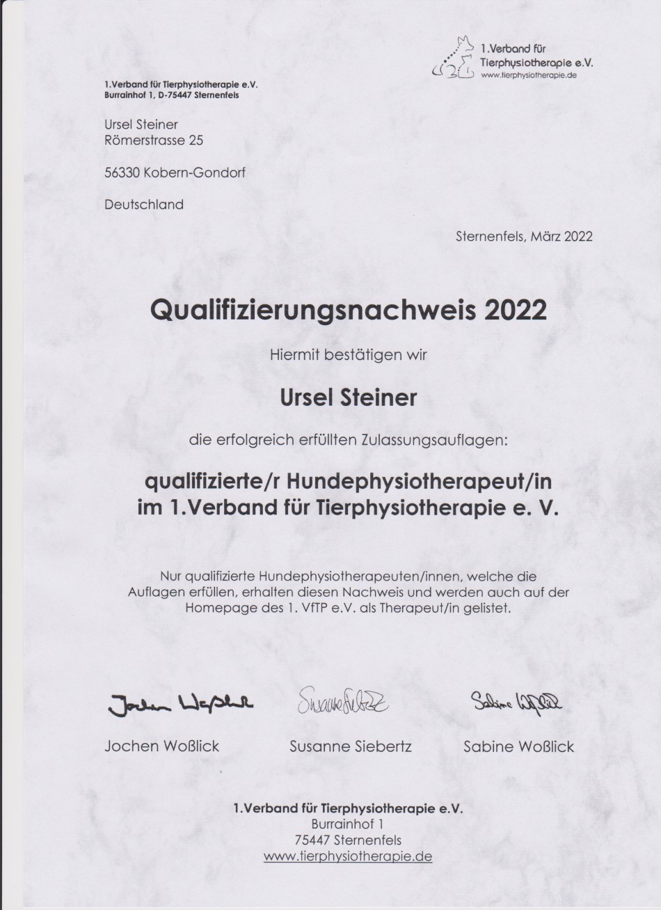 Hundephysiotherapie - Ursel Steiner-52 - Qualifizierungsnachweis 2019